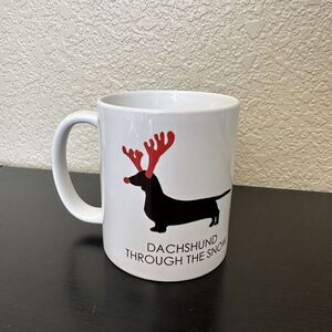 Dachshund Through The Snow Coffee Mug Dog With Reindeer Antlers Holiday Christma